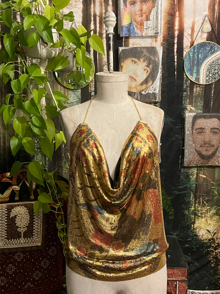 Roses and Hafez Metal Mesh Drape Halter Top