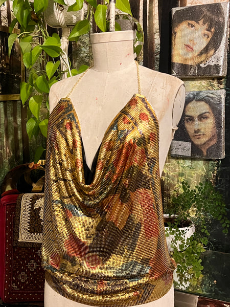 Roses and Hafez Metal Mesh Drape Halter Top