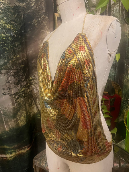 Roses and Hafez Metal Mesh Drape Halter Top