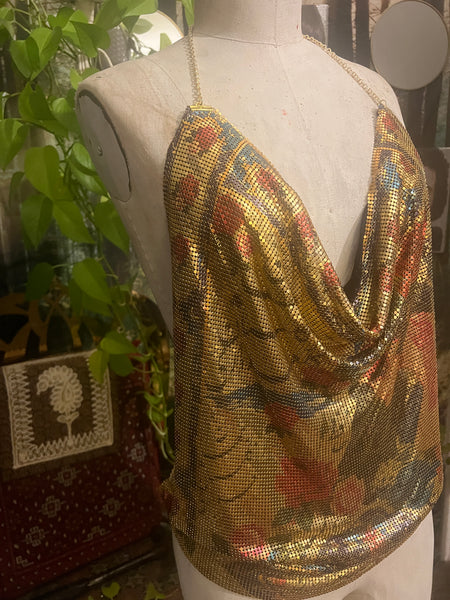 Roses and Hafez Metal Mesh Drape Halter Top