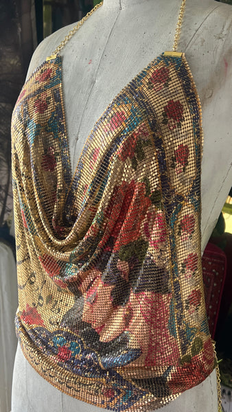 Roses and Hafez Metal Mesh Drape Halter Top