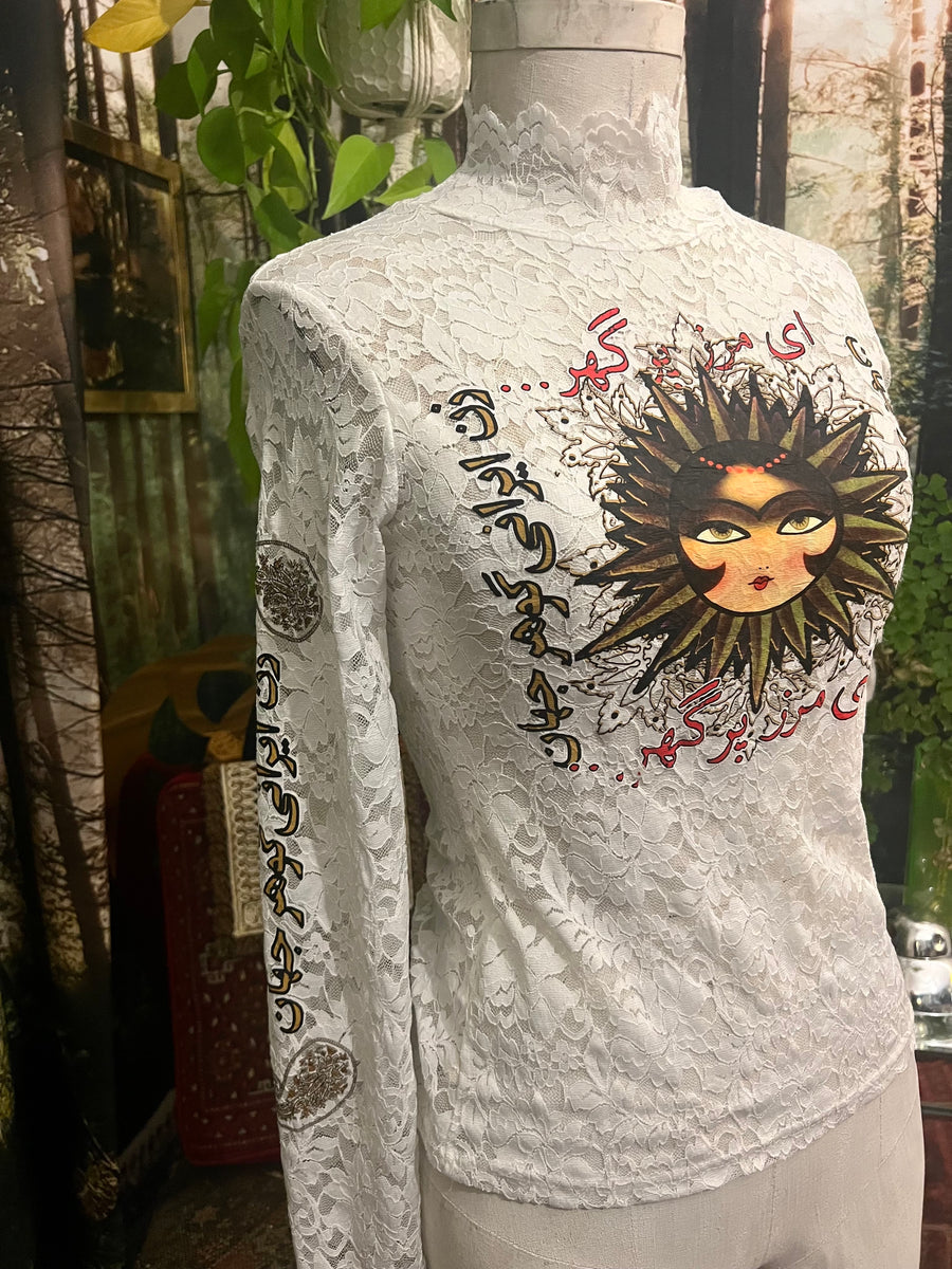 SUN GODDESS white lace long sleeve top – Hushidar Mortezaie
