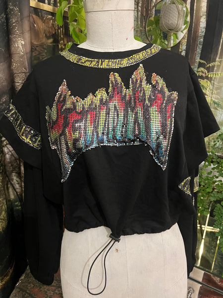 Tehran Thrash applique Boxy Crop Dolman  Top