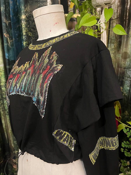 Tehran Thrash applique Boxy Crop Dolman  Top
