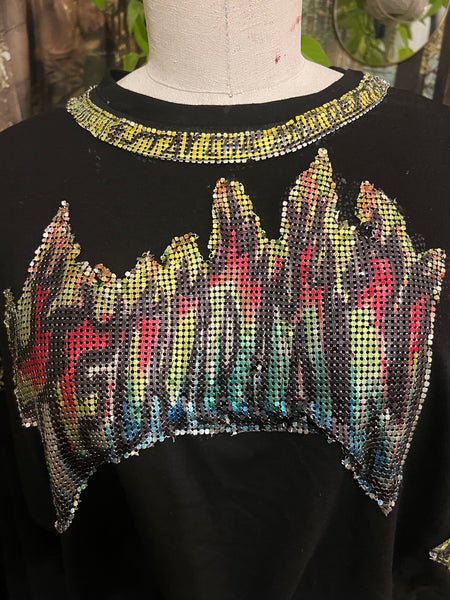 Tehran Thrash applique Boxy Crop Dolman  Top