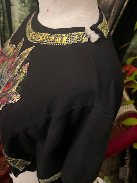 Tehran Thrash applique Boxy Crop Dolman  Top