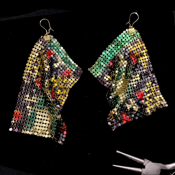 Khatam Black Drape Metal Mesh Earrings