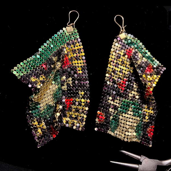 Khatam Black Drape Metal Mesh Earrings