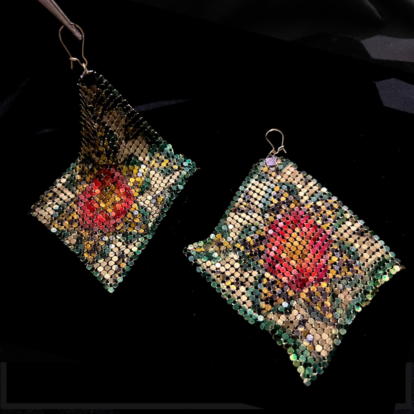 Khatam Flower Drape Metal Mesh Earrings
