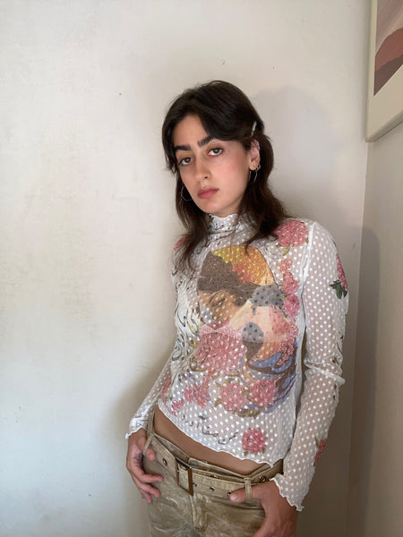 Poetry and Blossoms Dot Lace Mock Neck L/S Top