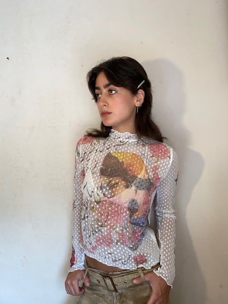 Poetry and Blossoms Dot Lace Mock Neck L/S Top