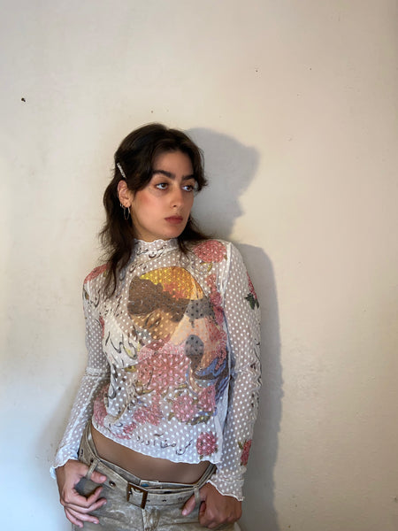 Poetry and Blossoms Dot Lace Mock Neck L/S Top