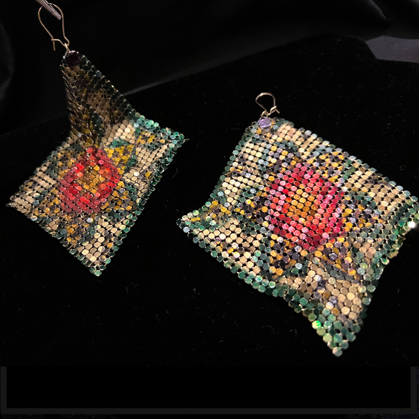 Khatam Flower Drape Metal Mesh Earrings