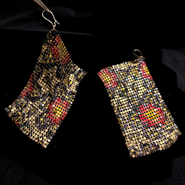 Khatam Flowers Drape Metal Mesh Earrings