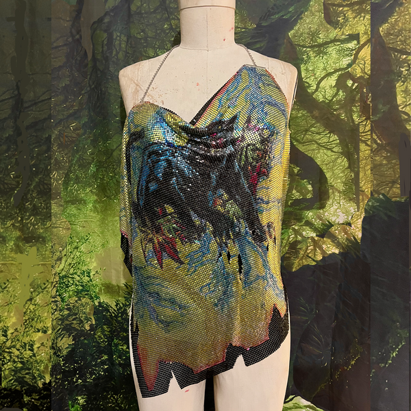 Blacklight Panther Metal Mesh Drape Halter Top