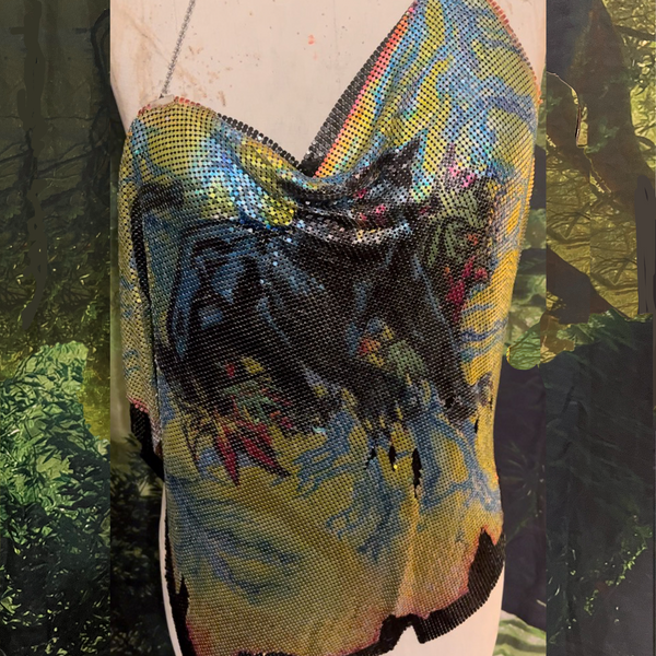 Blacklight Panther Metal Mesh Drape Halter Top