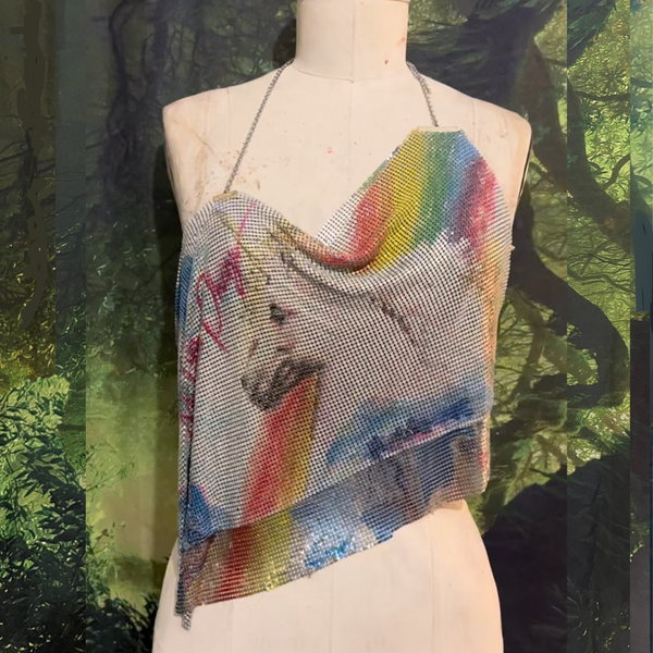 My Little Phony Metal Mesh Drape Halter Top