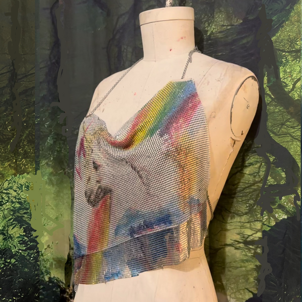 My Little Phony Metal Mesh Drape Halter Top