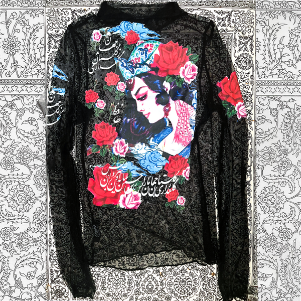 Roses and Hafez Black dot mesh  top