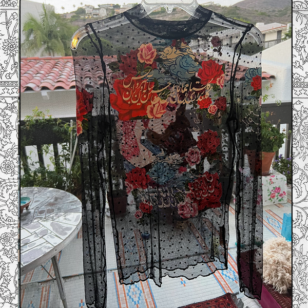 Roses and Hafez Black dot mesh  top