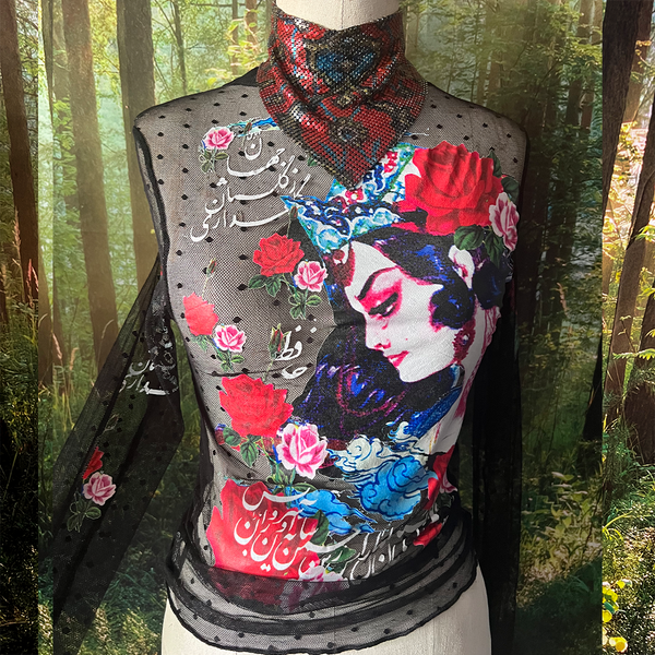Roses and Hafez Black dot mesh  top