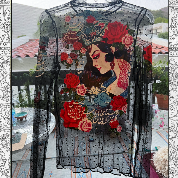 Roses and Hafez Black dot mesh  top