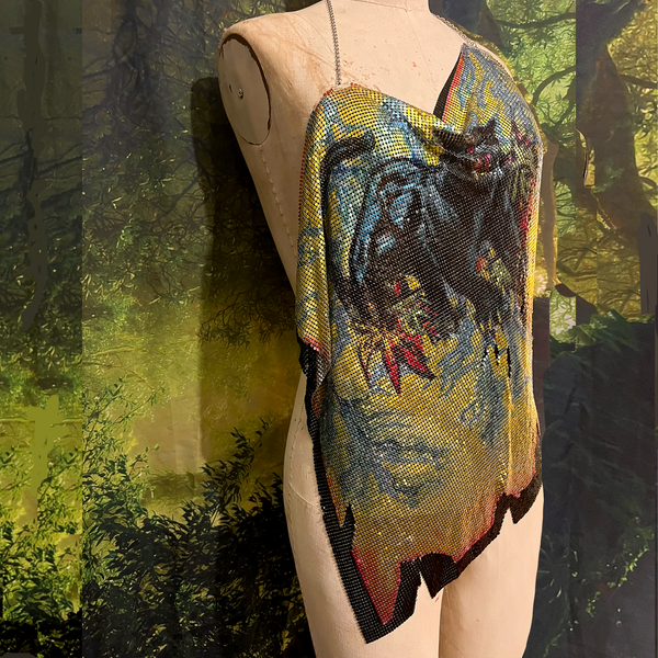 Blacklight Panther Metal Mesh Drape Halter Top