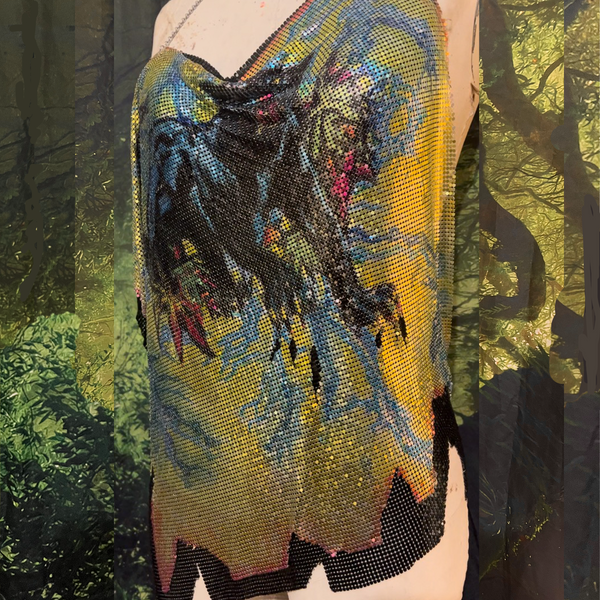 Blacklight Panther Metal Mesh Drape Halter Top