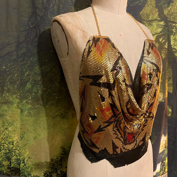 Tiger Metal Mesh Drape Halter Top