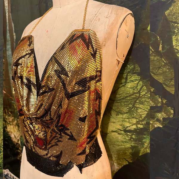 Tiger Metal Mesh Drape Halter Top
