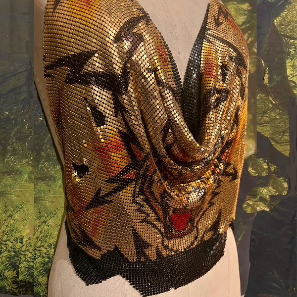 Tiger Metal Mesh Drape Halter Top