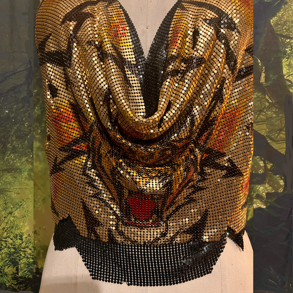 Tiger Metal Mesh Drape Halter Top