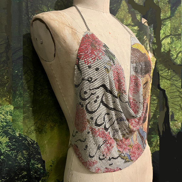 White Poetry & Blossoms Metal Mesh Drape Halter Top